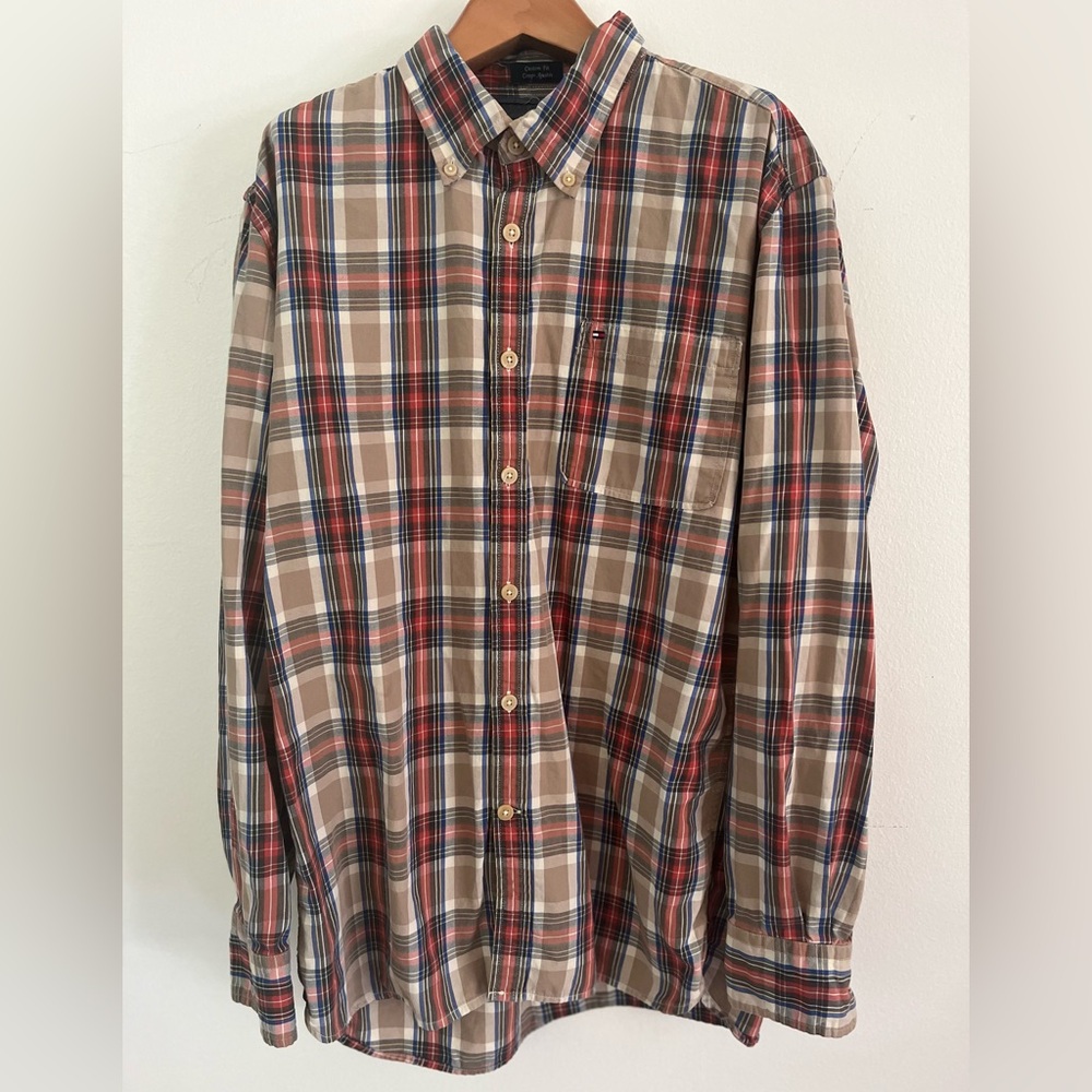Tommy Hilfiger Plaid Button Down Long Sleeve Shirt Men’s Size Large Tartan Plaid